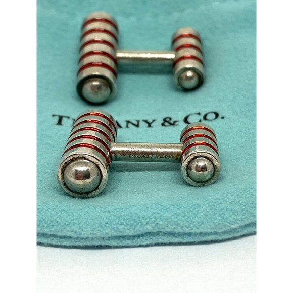 Tiffany & Co Paloma Picasso Sterling Silver Cobalt Red Enamel Cuff Links